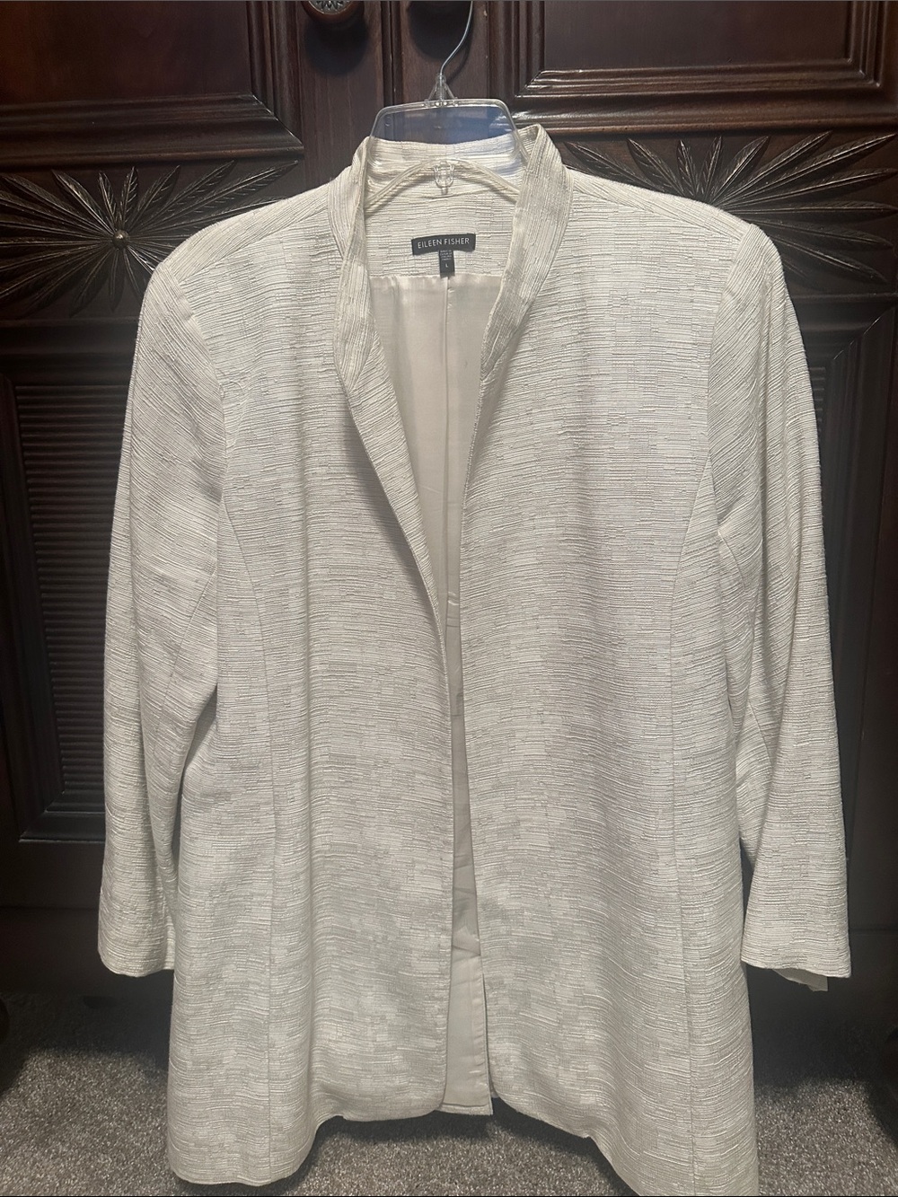 Eileen Fisher Textured Cream Open-Front Blazer